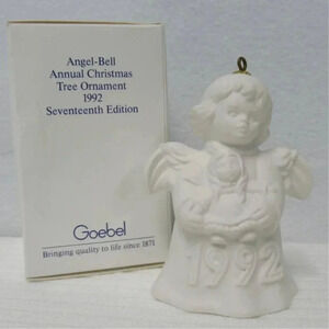 GOEBEL UNPAINTED Angel-Bell Annual X-Mas Tree Ornament 1992 Seventeenth Edition